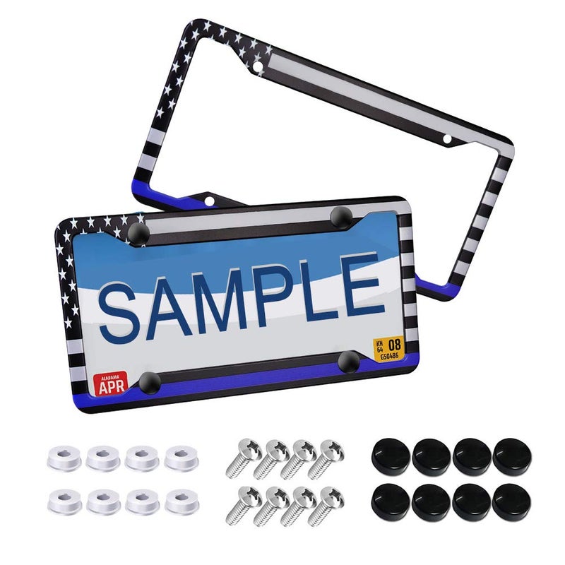 DZGlobal Thin Blue Line Black American Flag License Plate Frame, American Flag Car Tag Frame, Back and Front License Plate Frame 2 Pack - Image 5